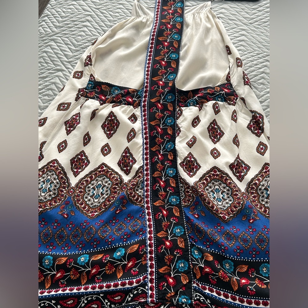 Solemio Cream and Blue Boho Mini Dress - Picture 6 of 13